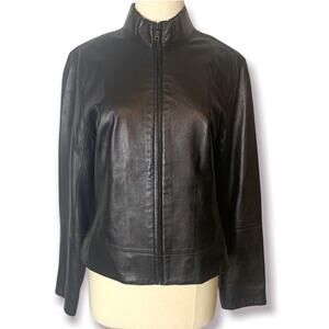 Andrew Marc leather mock neck moto jacket black sz M